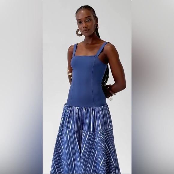 NWT Nordstrom House of Aama Lana Mixed Media Indigo Blue Women’s Dress Small - Picture 4 of 11